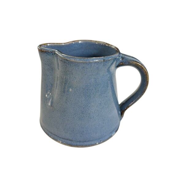 Hand Made Handmade Studio Art Pottery Blue Glazed Pitcher Creamer Artist Marked - Picture 1 of 5